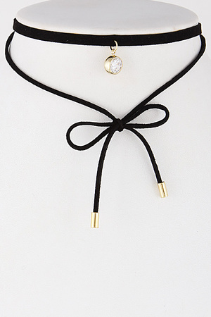 Daily Choker Necklace with Ribbon and Rhinestone Detail 6KCB8